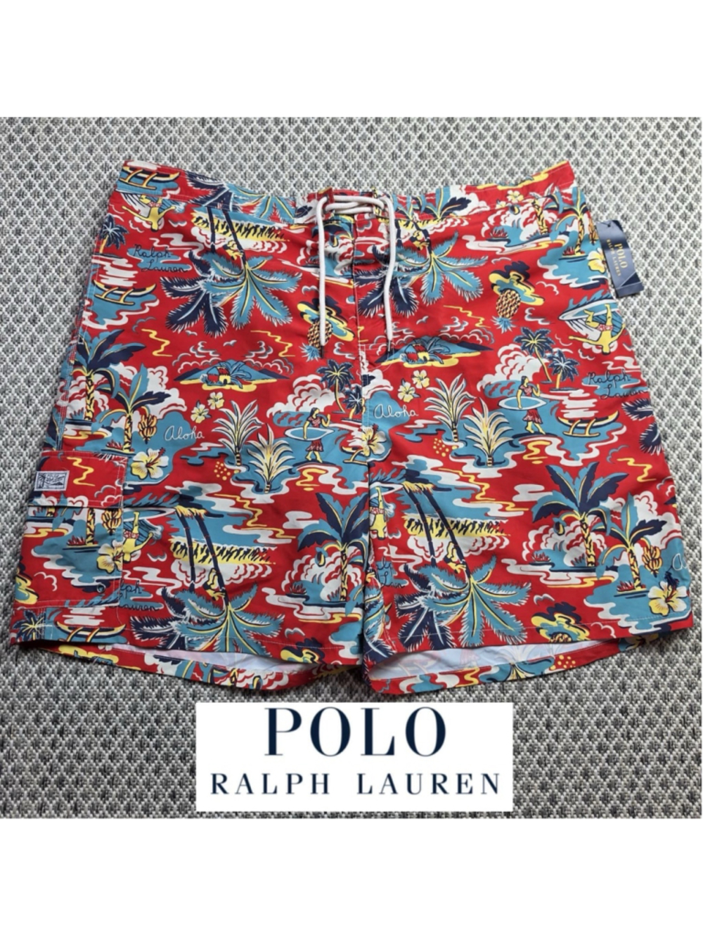 Polo Ralph Lauren Mens 5XB Hawaiian Aloha Swim Trunks NWT Red Tropical Surf